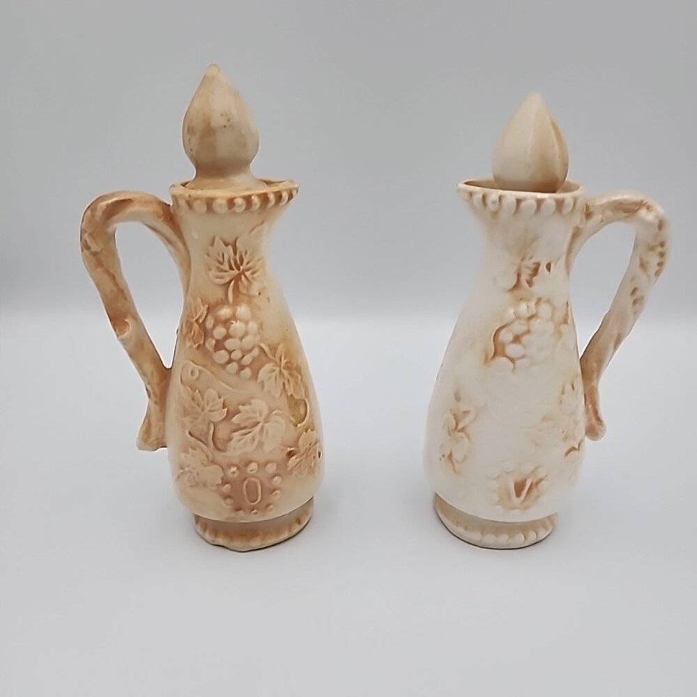 Vintage Ceramic Cruet Grapes Serving Vinegar Oil Set Stopper 6" Grape Tuscan